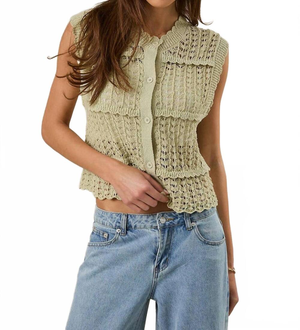 NEW SUNDAY EDITION sleeveless knit cardigan in sage